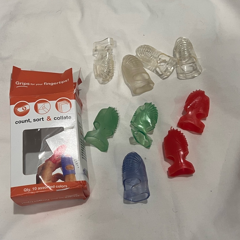 BOX OF 10 MICRO GEL FINGER GRIPS- NEW - ASSORTED COLORS-